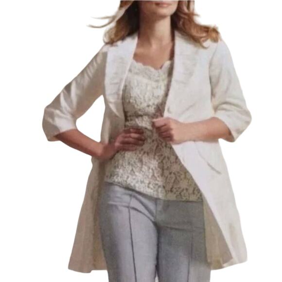 CAbi 405 White Long Line Button Front Cotton Blend Jacket Women Sz L NWT - Picture 1 of 13